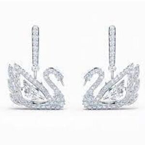 - Swarovski 311797 No.5514420 Dancing Swan Drop Earrings, White - Rhod…